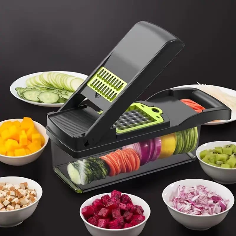 Vegetable Chopper and Slicer Set, 16-in-1 Kitchen Mandoline with Container, Adjustable Blades for Onion, Tomato, Carrot