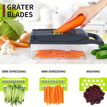 Vegetable Chopper and Slicer Set, 16-in-1 Kitchen Mandoline with Container, Adjustable Blades for Onion, Tomato, Carrot